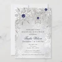 Silver Navy Snowflakes Winter Bridal Shower Invite