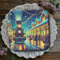 Vintage Trains on a Snowy Night Paper Plates