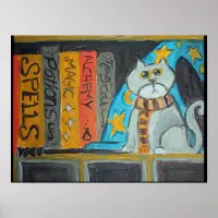 Magical Wizard Folk Art Cat Epic Painting  Poster