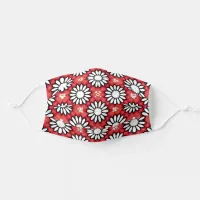 Cute White & Red Stylish Floral Geometric Pattern Adult Cloth Face Mask