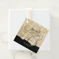 Glitter and Shine Sweet 16 V2 Black/Gold ID675 Favor Tags