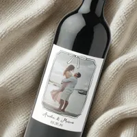 Custom Engagement Photo with Bow Frame Wedding Wine Label