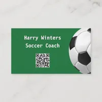 Minimal Soccer Ball Green QR Code Football Coach Business Card