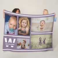 Purple Stripes Multiple Photos Custom Monogram Fleece Blanket