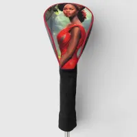 Safari Queen: Majestic African Woman Red Feathers Golf Head Cover