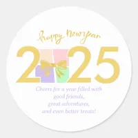 Simple Elegant Christmas New Year Gift Box Bow Classic Round Sticker