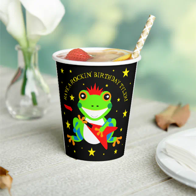 Rockin' Birthday Tree Frog with Red Guitar Paper Cups