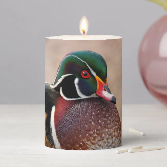 Handsome Wood Duck on Gravel Pillar Candle