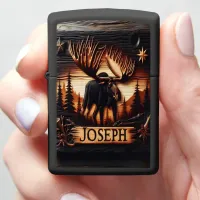 Moose Carving With Name Zippo Lighter