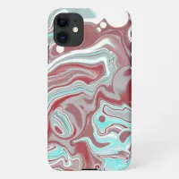 Teal, Burgundy, Red and White Marble Swirls    iPhone 11 Case