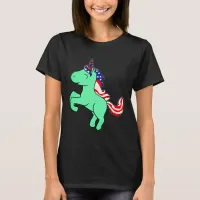 Unicorn Mint Green Patriotic USA Flag Mane Cartoon T-Shirt
