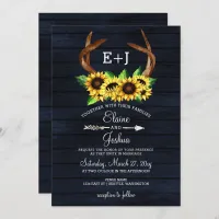 Blooming Sunflowers Antlers Country Chic Wedding Invitation