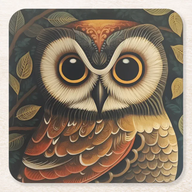 Ethnic Owl Art Square Paper Coaster