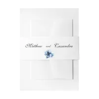 Elegant Dusty Blue Navy  Flowers Wedding  Invitation Belly Band