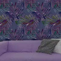 Vibrant Exotic Tropical Palm Leaves on Deep Purple Wallpaper