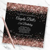 Sparkly Rose Gold Glitter 21st Birthday Black Invitation