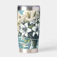 Pretty Ocean View and Vase of Flowers  Insulated Tumbler