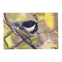 Black-Capped Chickadee under the Blackberry Leaf Placemat