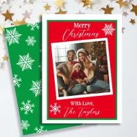 Red and White Snowflakes Photo Christmas  Holiday Card