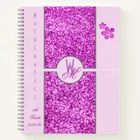 Pink glitter Monogrammed with Flowers Notebook