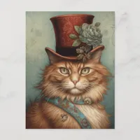 Ginger Long Hair Cat in a tophat  Postcard