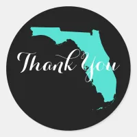 Black White Turquoise Florida Wedding Thank You Classic Round Sticker