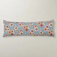 Pink Daisies Pretty Floral Pattern on Blue Body Pillow