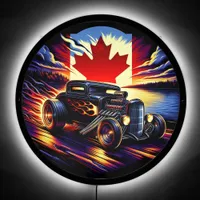 Vintage hot rod racing by a serene lake at sunset LED sign