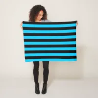 Aqua and Black Stripe Pattern Fleece Blanket