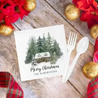 Winter Forest Merry Christmas Rustic Cabin  Napkins