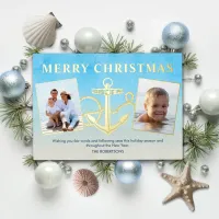 Nautical Christmas Anchor 2 Photo Coastal  Foil Holiday Card