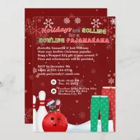 Holiday Christmas Bowling Pajama Pizza Party Red Invitation