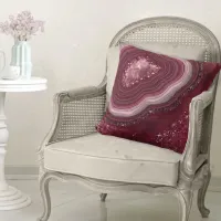 Agate Geode Glitter Burgundy ID647 Throw Pillow