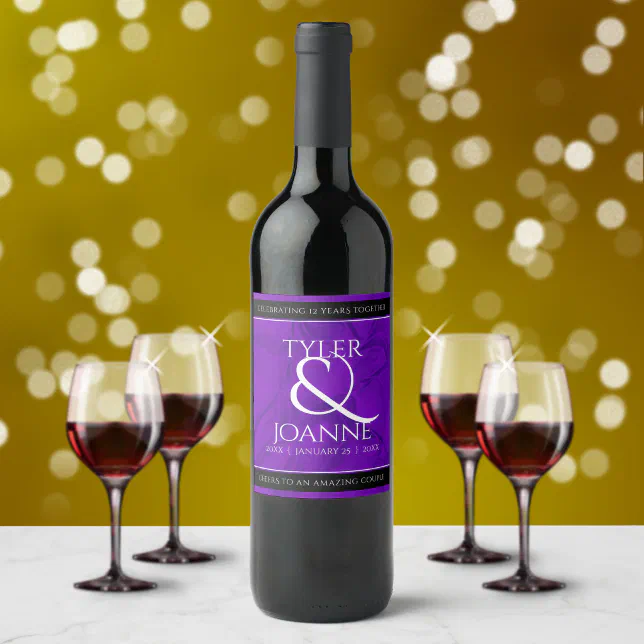 Elegant 12th Silk Wedding Anniversary Celebration Wine Label