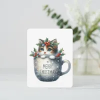 Merry Christmas Cat In A Mug - Christmas Holiday Card