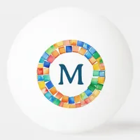 Colorful Bright Mosaic Border Pattern Monogrammed Ping Pong Ball