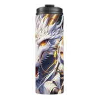 Anime Girl Warrior and Dragon Ai Art Thermal Tumbler