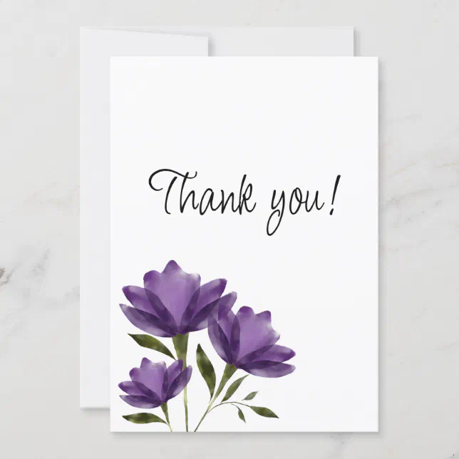 Purple white floral modern romantic minimalist thank you card