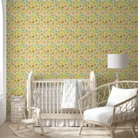 Cute Baby Girl Needs Rattle Blocks Yellow Pattern Wallpaper