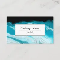 Black and Blue Waves Marble Fluid Art   Business Card