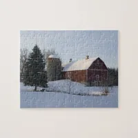 Snow Covered Red Barn in Winter Jigsaw Puzzle