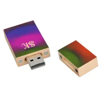 Neon Blue, Purple, Green, Orange Maple Monograms Wood Flash Drive