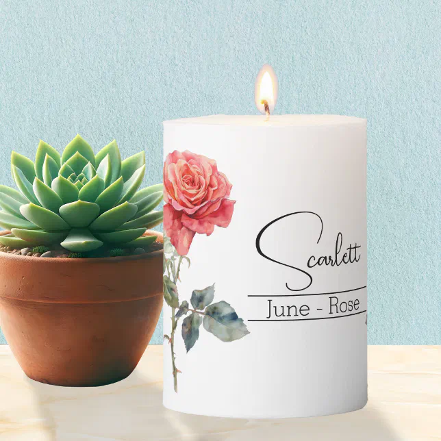 Birth Month Flower June Rose Pillar Candle