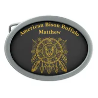 Bison Design With Feathers and Geometric Patterns Belt Buckle