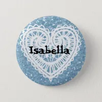 Personalize this pretty glittery blue Name Button