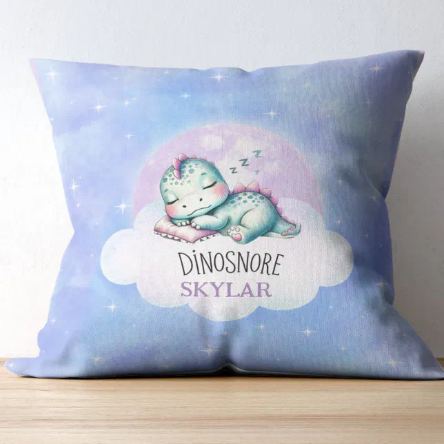 Cute Funny 'Dinosnore' Personalized Name Kids Throw Pillow