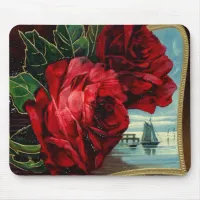 Vintage Roses and Sail Boat Mouse Pad