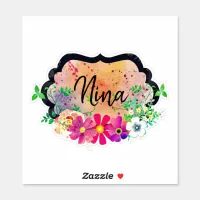 Elegant Romantic Black Frame Floral Bouquet Sticker