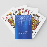 Dripping Royal Blue Glitter Glam Name Poker Cards