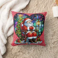 Santa relaxing by the Christmas tree at night Throw Pillow